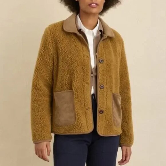 Alex Mill Sherpa Work Jacket Fleece Golden Khaki Brown Contrast Corduroy - Picture 5 of 5